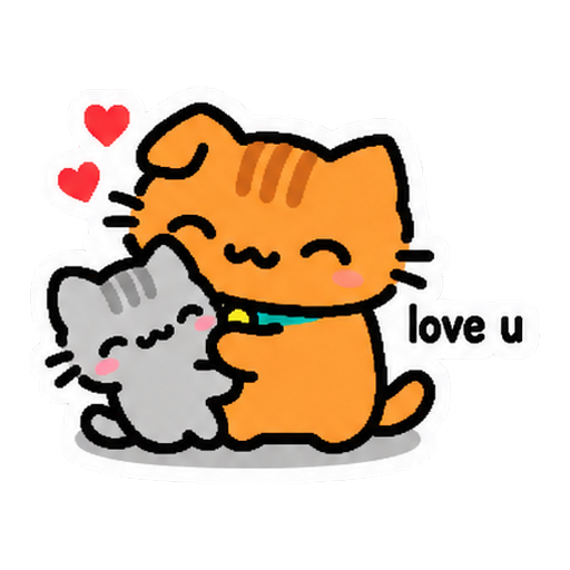 Noodle the orange cat hugging Pip the grey kitten